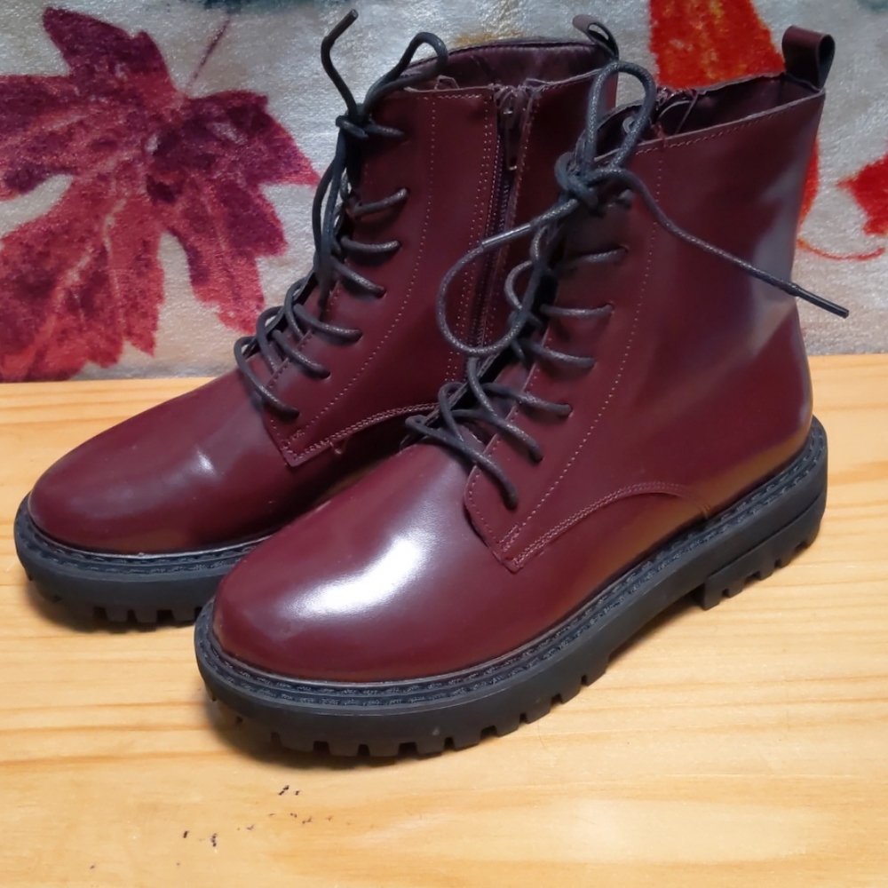 JustFab Faux Leather Dr. Martins Maroon Boots